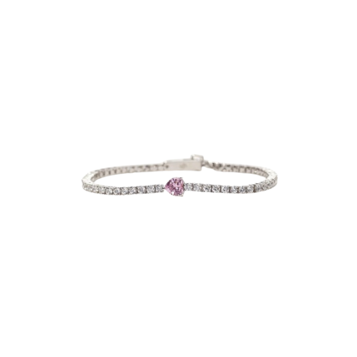 Bracciale tennis con zircone rosa a cuore