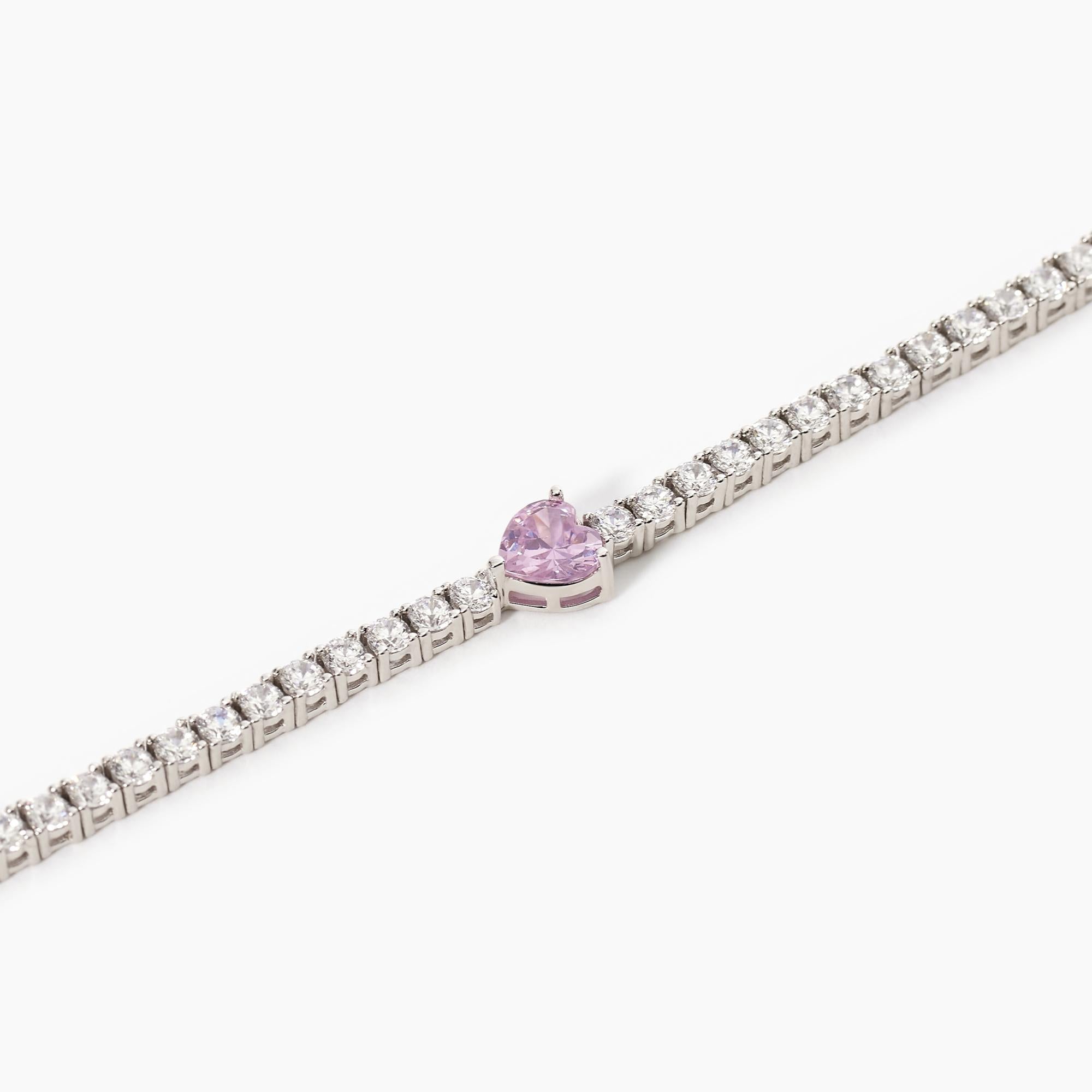 Bracciale tennis con zircone rosa a cuore