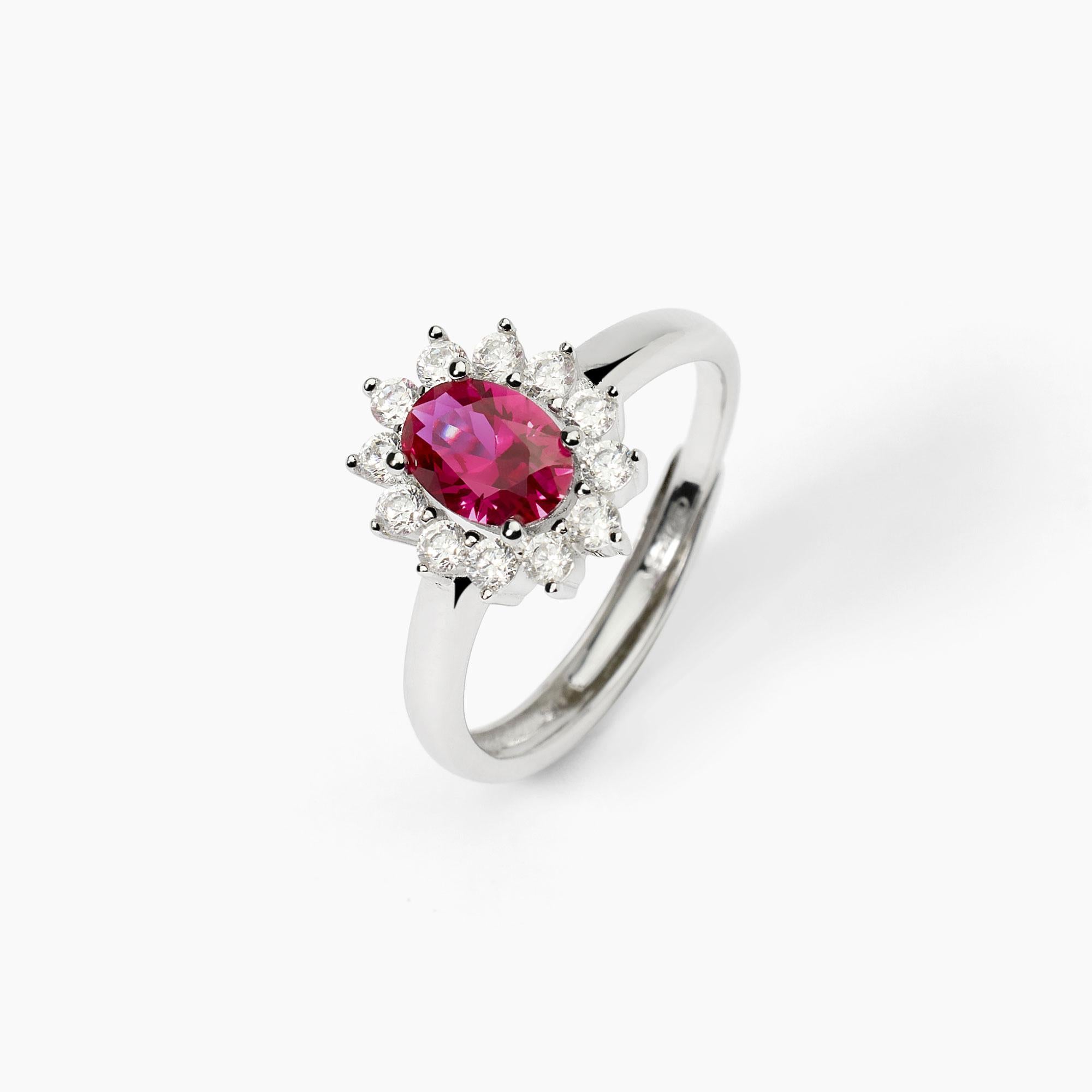 Anello in argento con rubino sintetico ovale