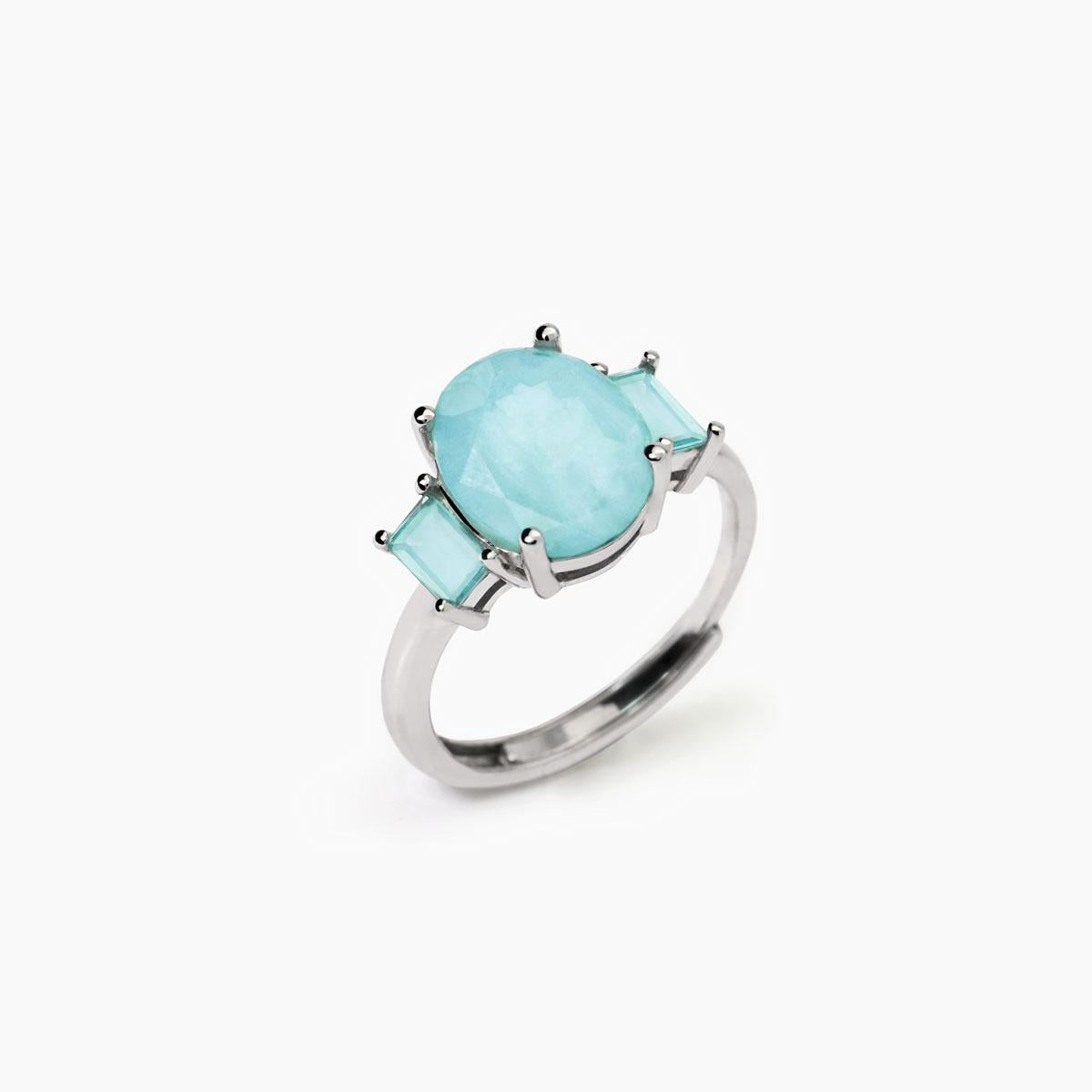 Anello con fusion stone azzurro ovale