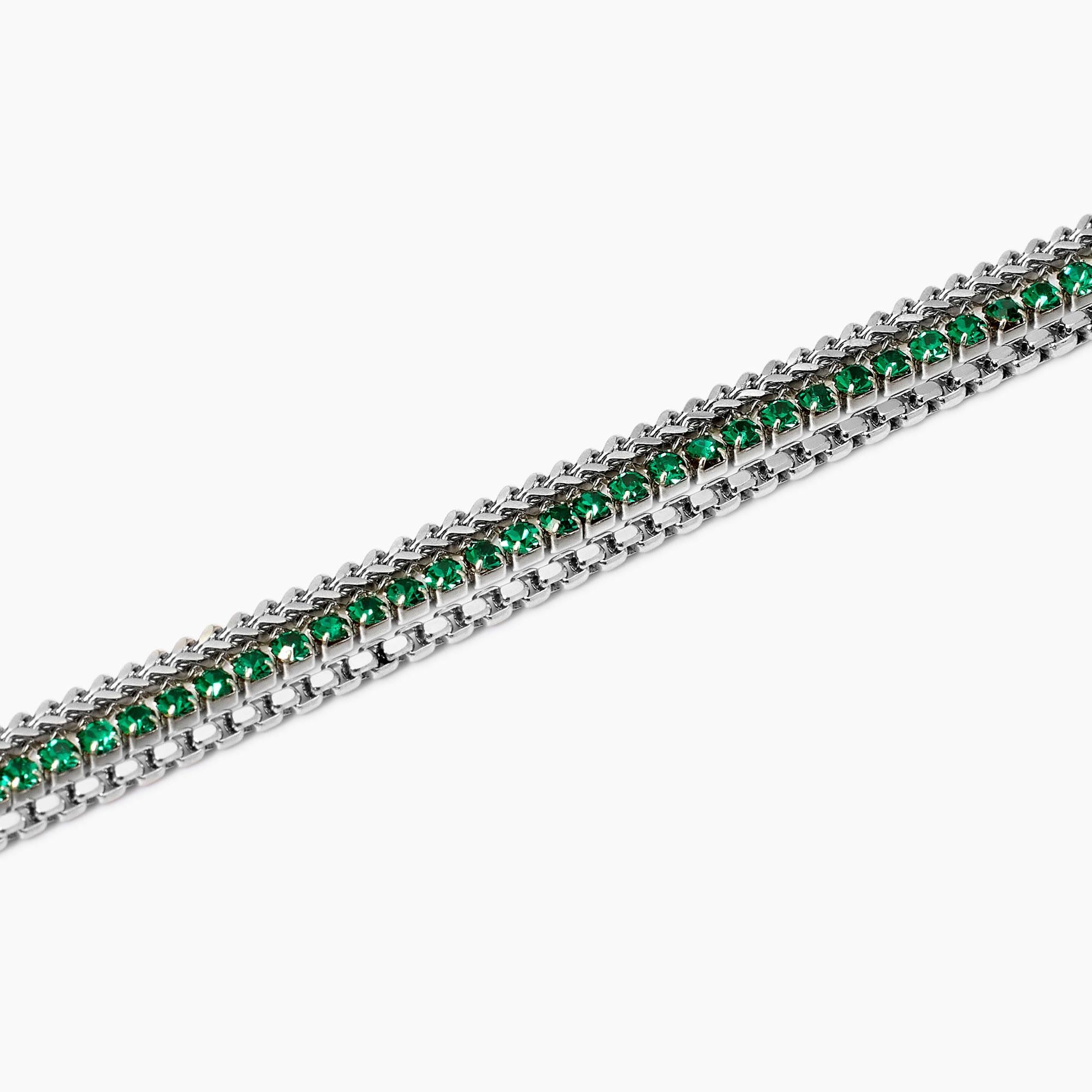 Bracciale dorato con due catene e tennis verde
