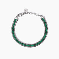 Bracciale dorato con due catene e tennis verde