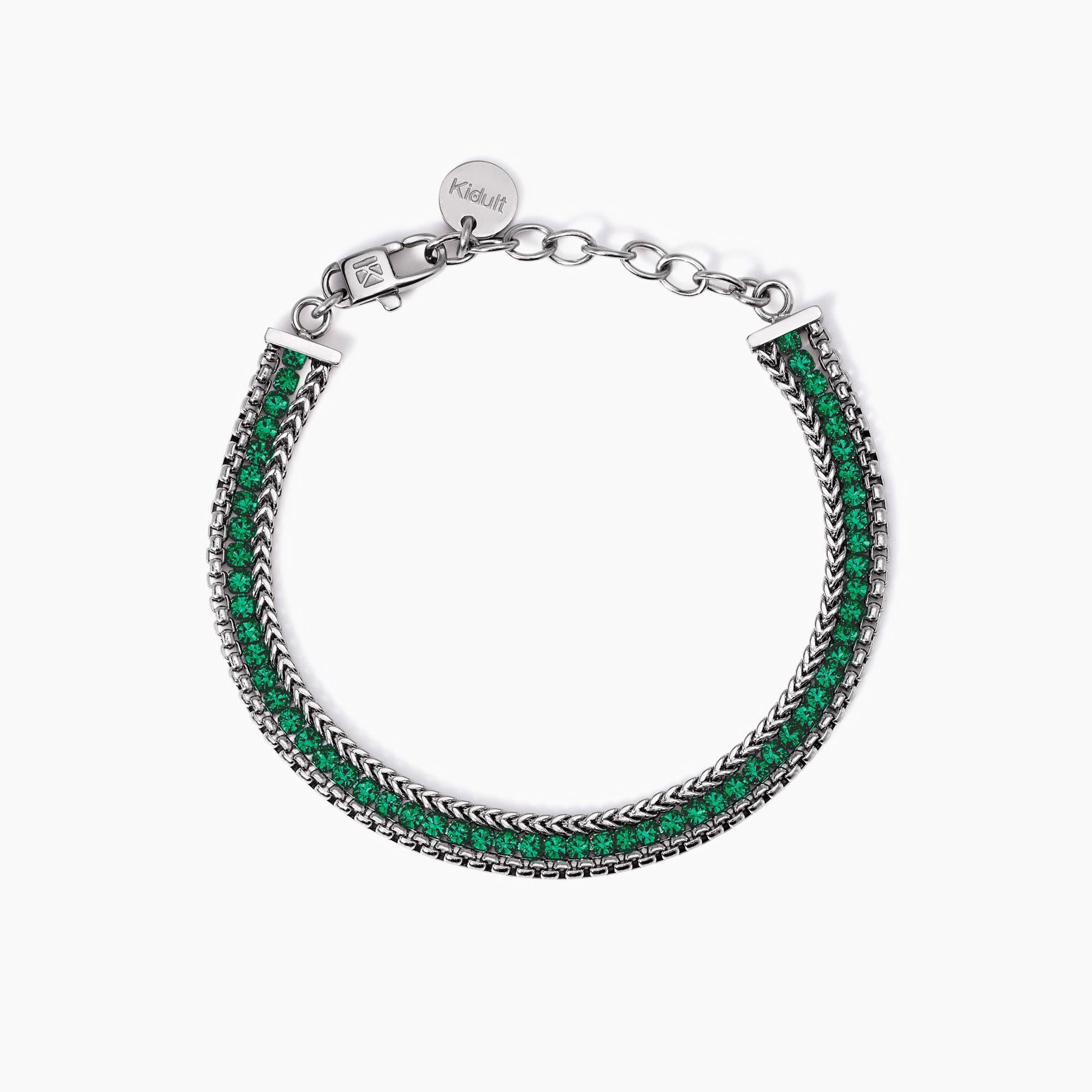 Bracciale dorato con due catene e tennis verde