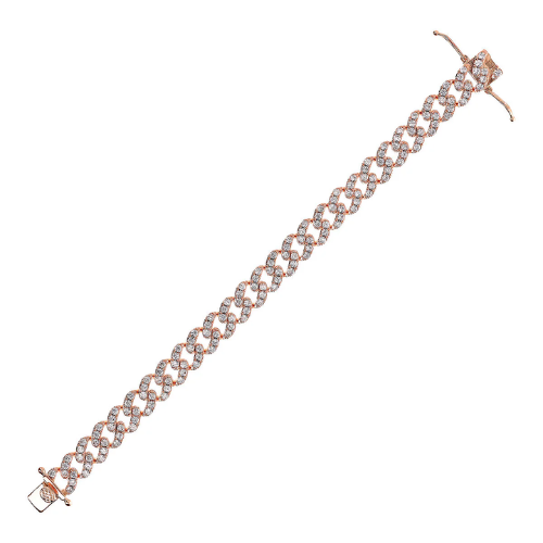 Bracciale Catena Grumetta Squadrata con Pavé di Cubic Zirconia