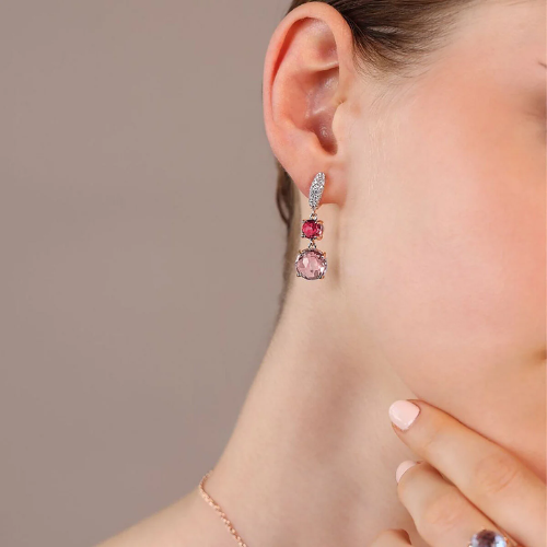 Orecchini Pendenti con Prisma Gem Tonde e Pavé in Cubic Zirconia
