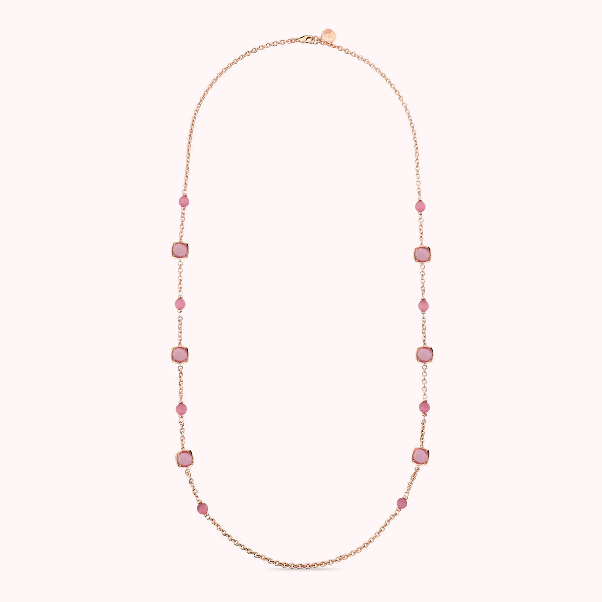 Collana Lunga Maglia Rolo e Pietre Effetto Occhio di Gatto