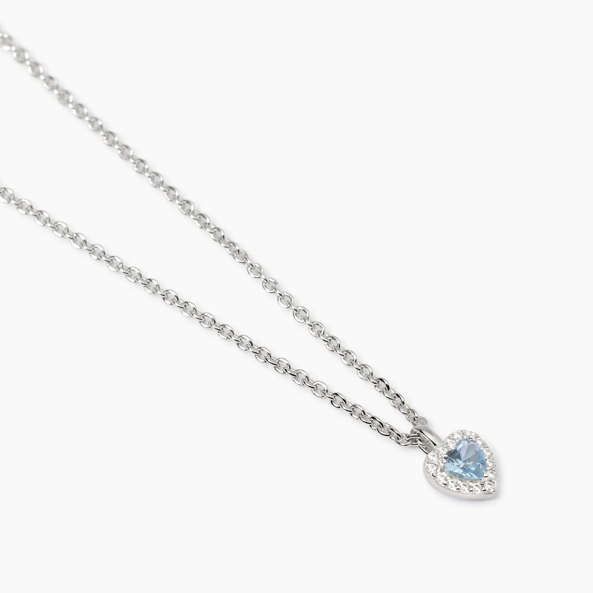 Girocollo in argento con cuore in acquamarina sintetica e zirconi