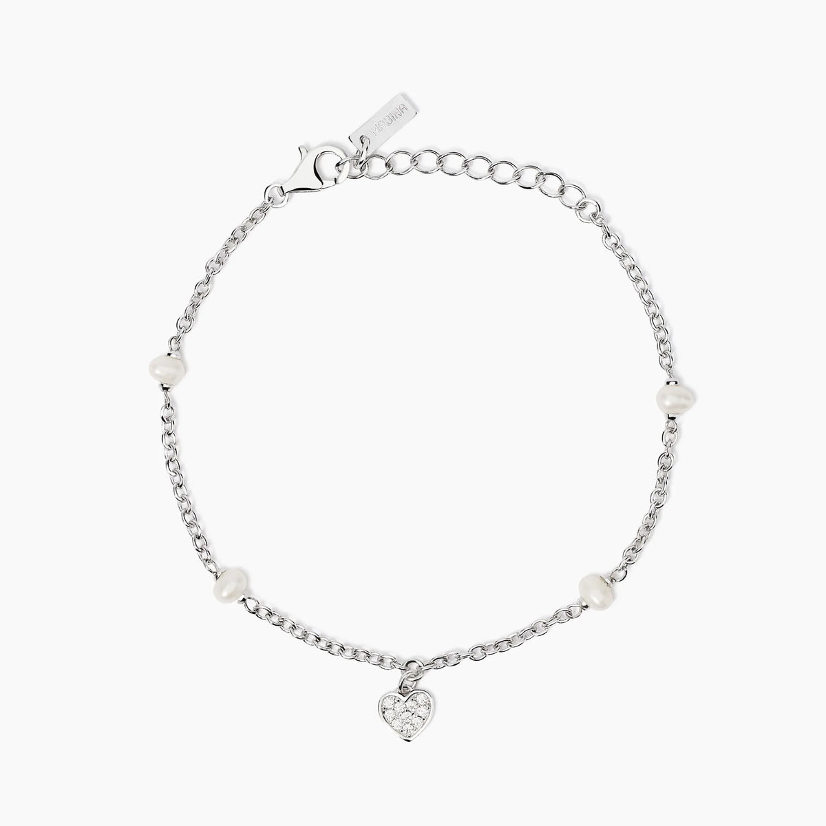 Bracciale in argento con perle coltivate e ciondolo cuore