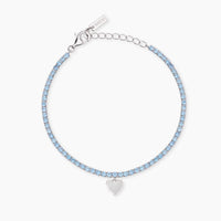 Bracciale tennis con acquamarina sintetica e ciondolo cuore