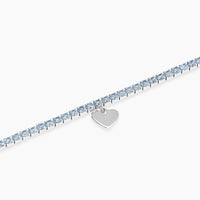 Bracciale tennis con acquamarina sintetica e ciondolo cuore
