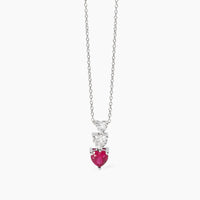 Girocollo con cuori in zirconi e rubino sintetico