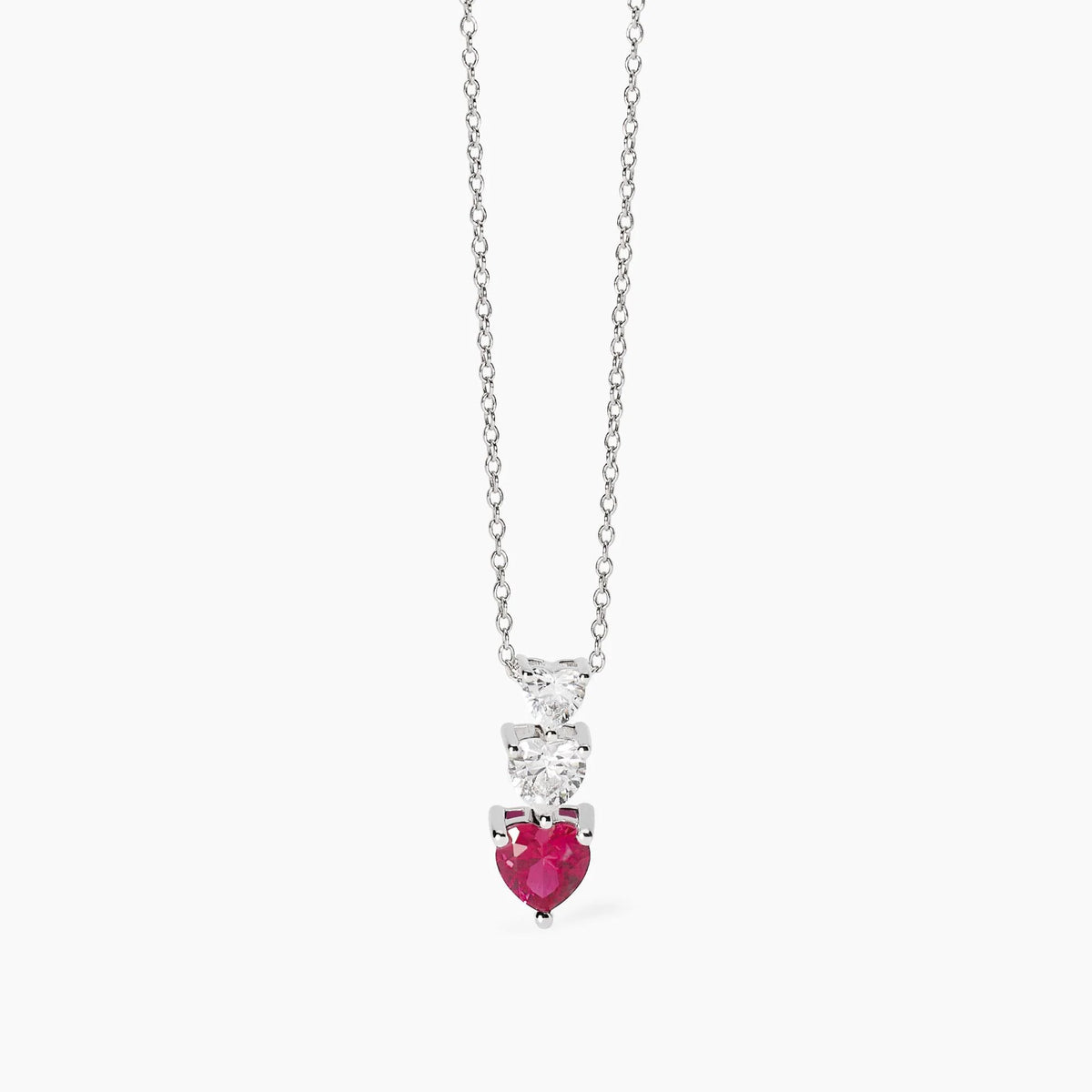 Girocollo con cuori in zirconi e rubino sintetico