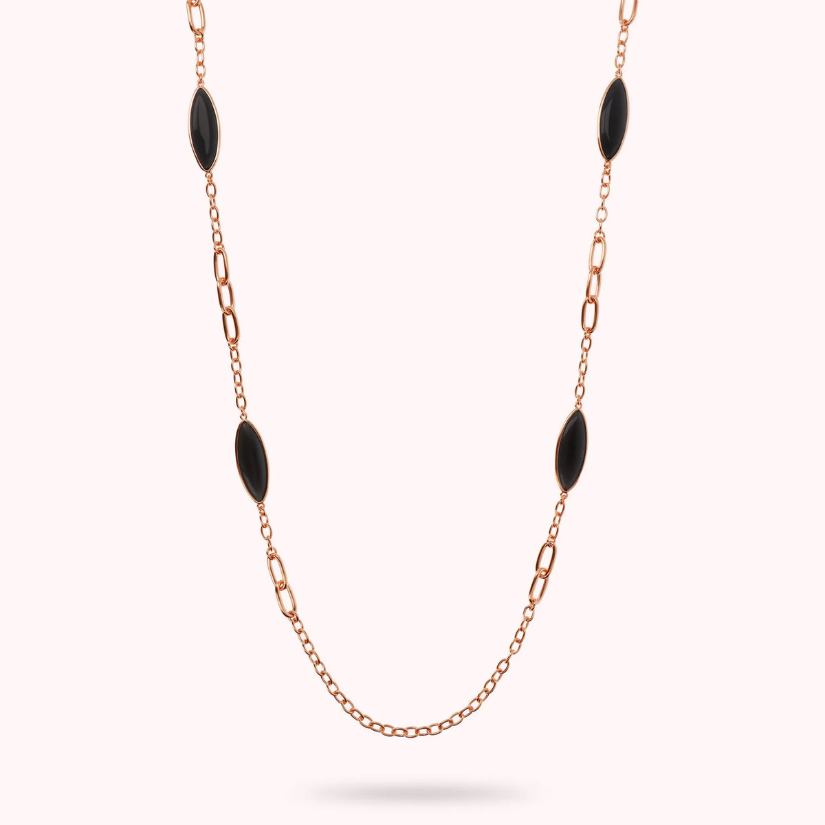 Collana Lunga Maglie Alternate e Pietre Effetto Occhio di Gatto