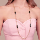 Collana Lunga Maglie Alternate e Pietre Effetto Occhio di Gatto