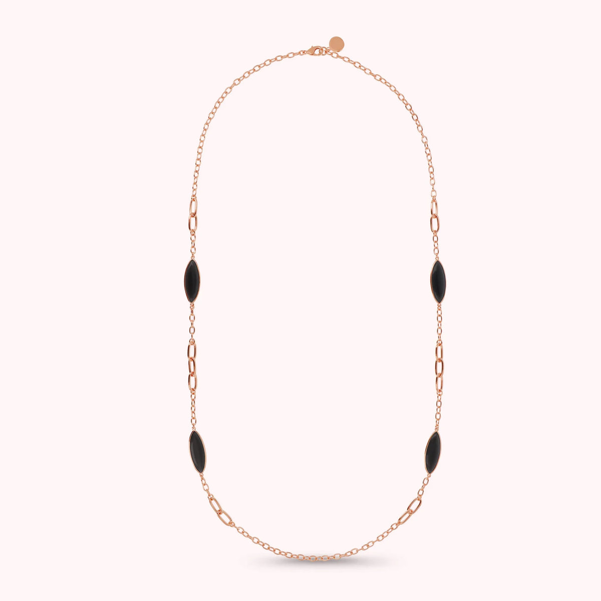 Collana Lunga Maglie Alternate e Pietre Effetto Occhio di Gatto