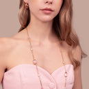 Collana Lunga con Pietre Effetto Occhio di Gatto e Perle d'Acqua Dolce