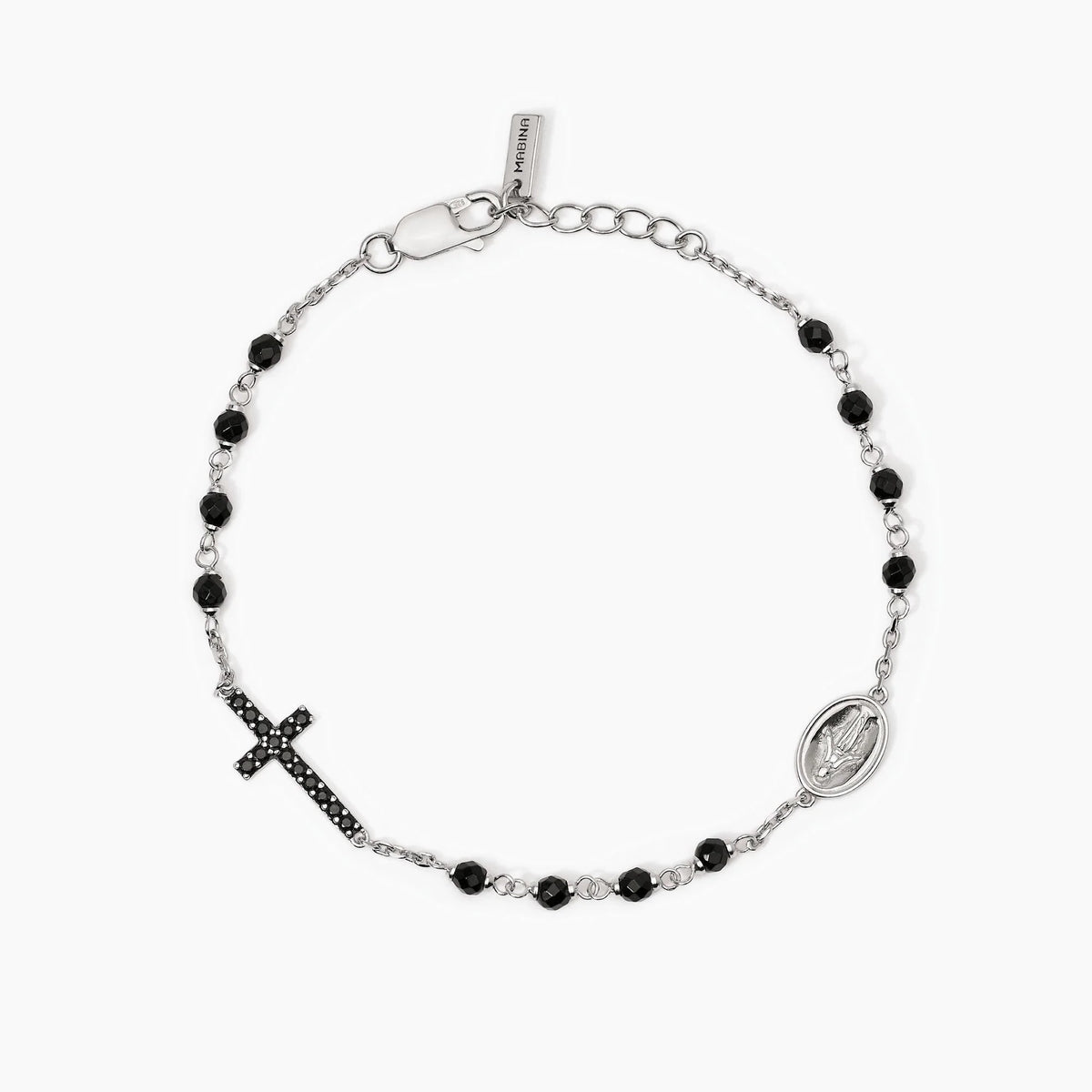 Bracciale uomo in argento con croce e Madonnina