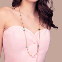 Collana Lunga con Pietre Effetto Occhio di Gatto e Perle d'Acqua Dolce