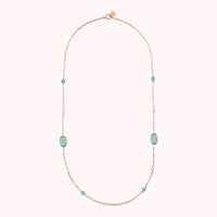 Collana Lunga con Pietre Effetto Occhio di Gatto e Perle d'Acqua Dolce