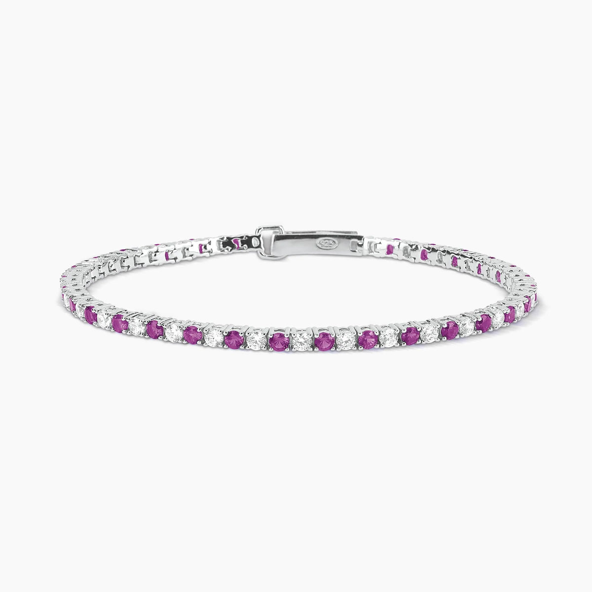Bracciale tennis in argento con rubini sintetici e zirconi
