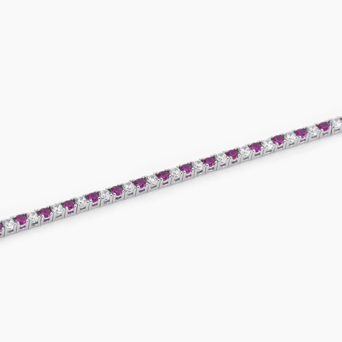 Bracciale tennis in argento con rubini sintetici e zirconi