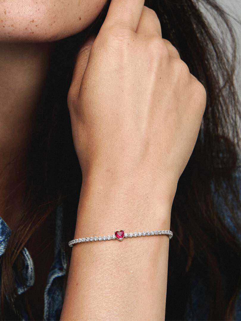Bracciale Tennis con Cuore Rosso